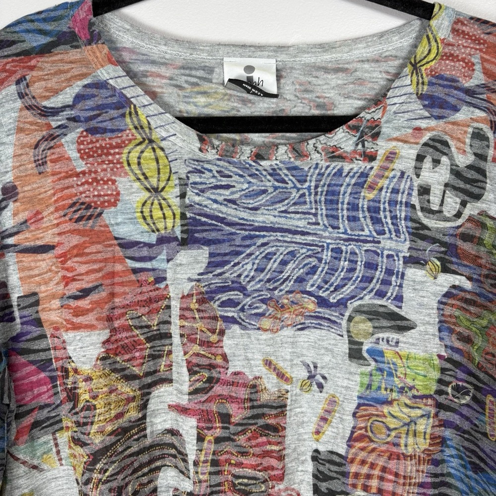 Inoah Womens Large Multicolor Abstract Art To Wear 3/4 Sleeve Pullover Tunic Top